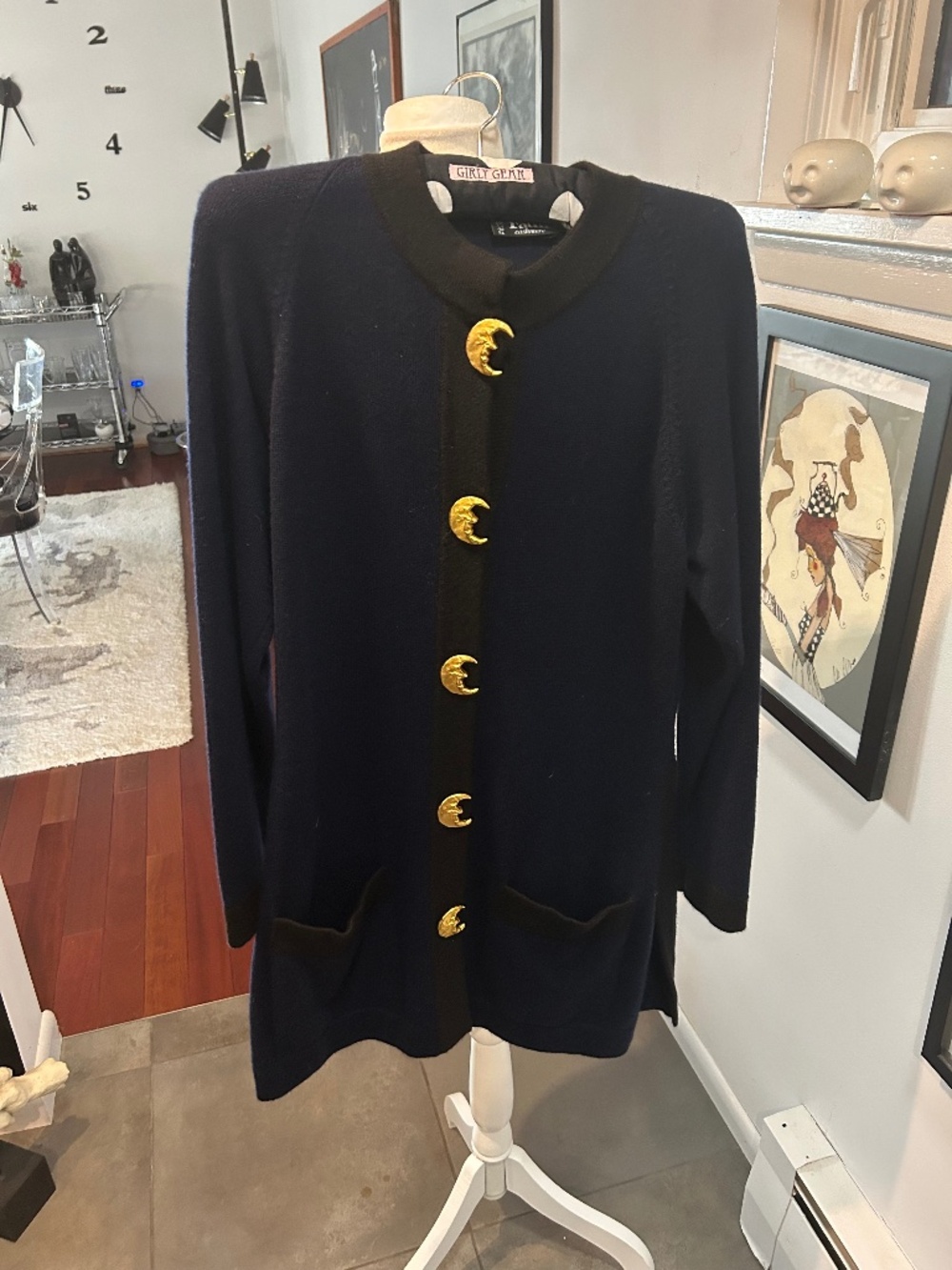 FAITH DUE CASHMERE DRESS. NAVY. CRESCENT 🌙 MOON BUTTONS. FRANCE